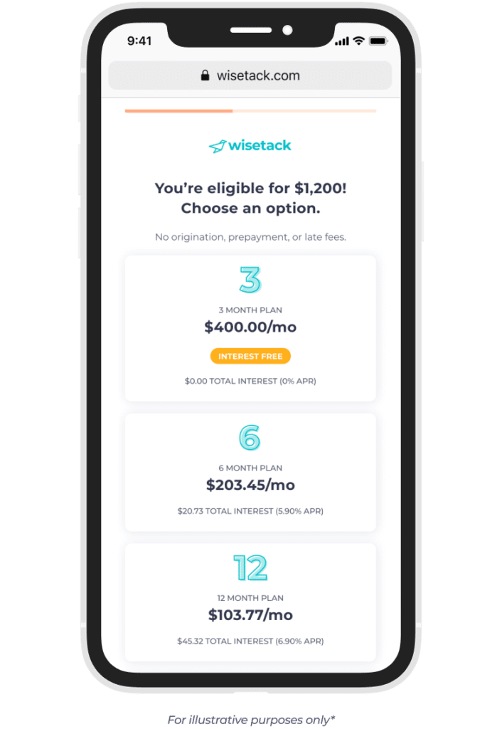 Wisetack product offer screen